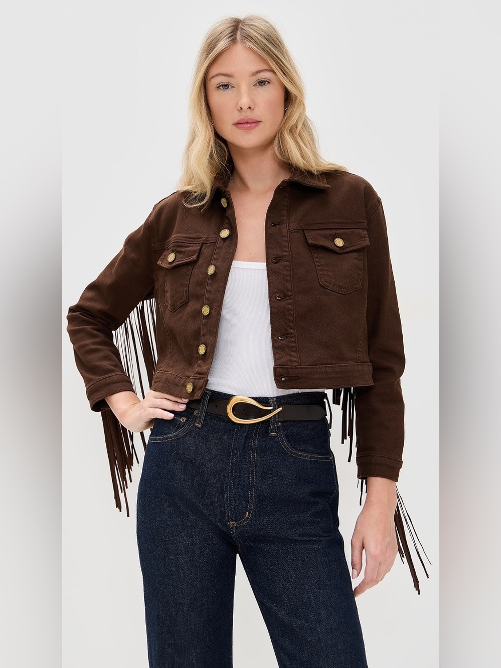 L'AGENCE Koda Brown Fringe Cropped Denim Jacket NWT Medium Women's Western - Picture 3 of 11